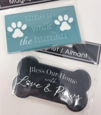 Pet Lovers Gift Two Ceramic Fridge Magnets "Walk the Human" "Love & Paws" 