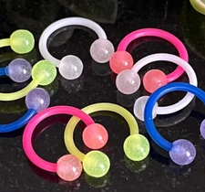PAIR Glow in Dark Flexible Circular Barbells Septum Eyebrow Nipple Tragus Ring