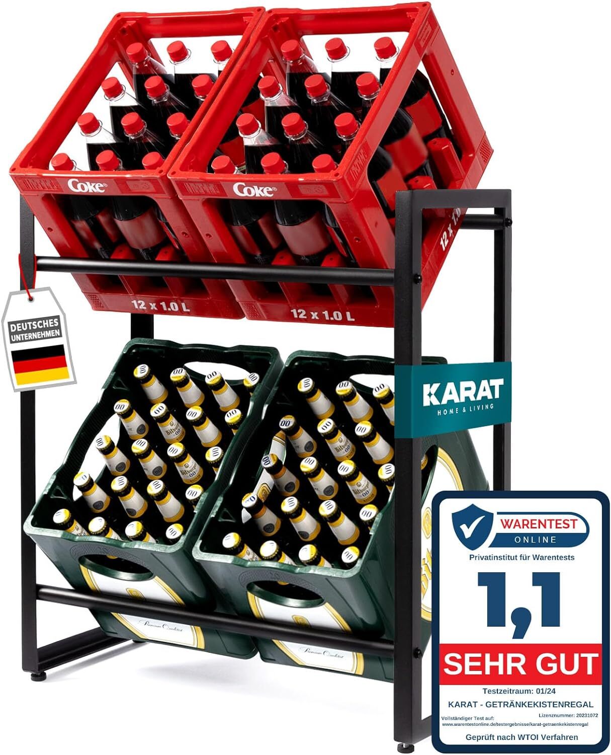 Getränkekistenregal Flaschenregal für 4-6 Kisten freistehend & stabil Kenji