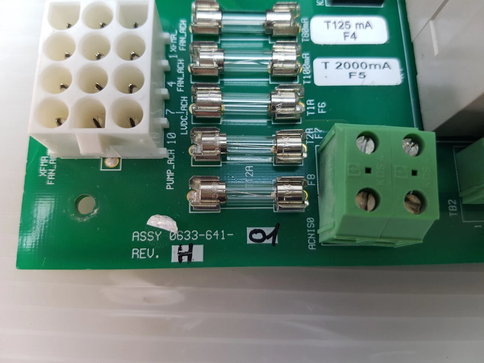 ASSY 0633-641-01 REV H silkscreen with fuse row, T125 mA and T2000 mA fuse markers