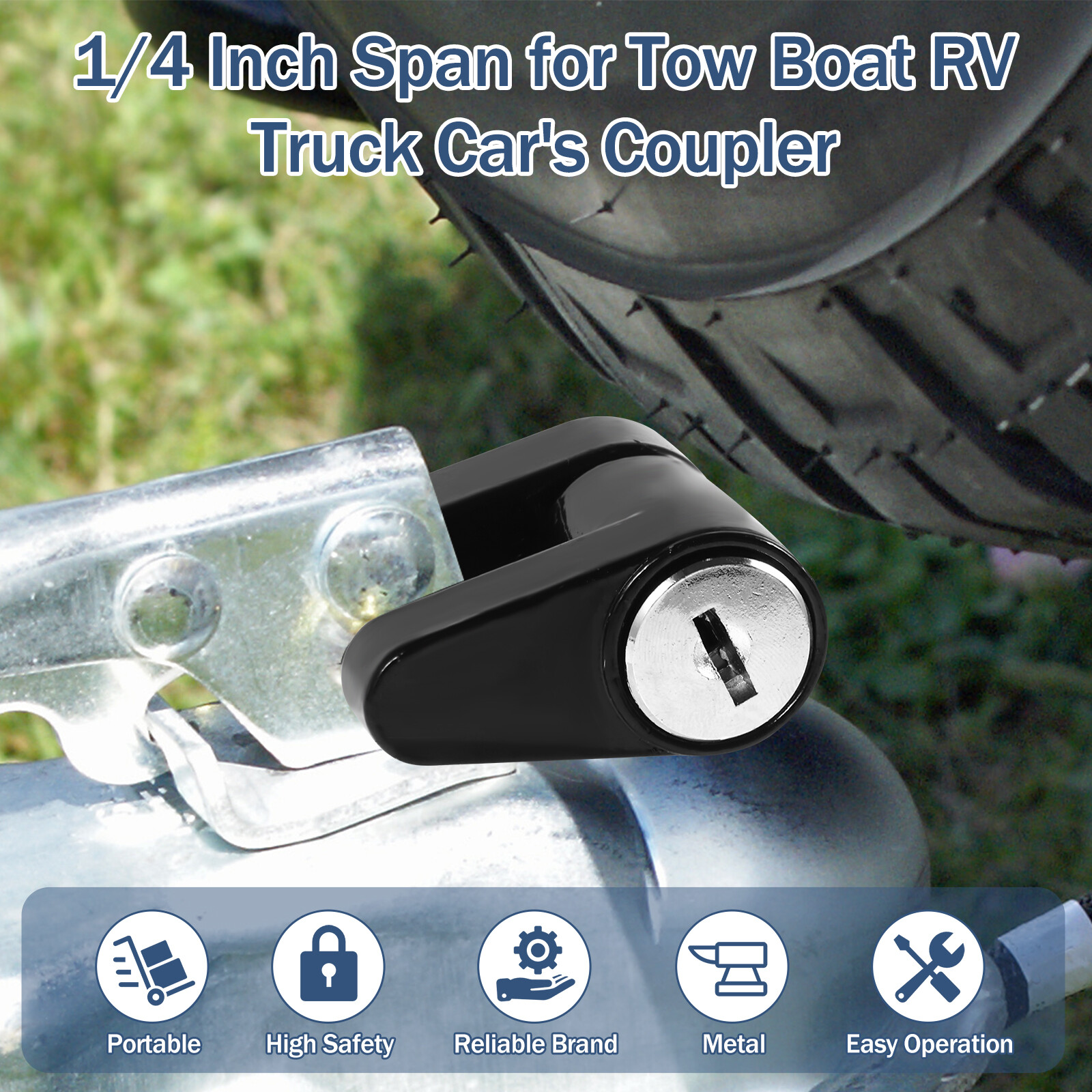 Trailer Hitch Locks Tongue Coupler Lock Dia 1/4" 3/4" Anti Theft