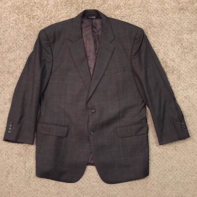 Jos A Bank Blazer Mens 46 Regular Gray Window Pane Wool Two Button Single Vent