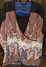 Poeme By Citron Santa Monica Faux Wrap Top Sheer Size M Kimono Paisley Fairy