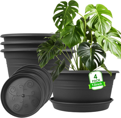 Large Flower Pots Set of 4 Pack 13 Inch, Plant Pots Large Outdoor Planters with 