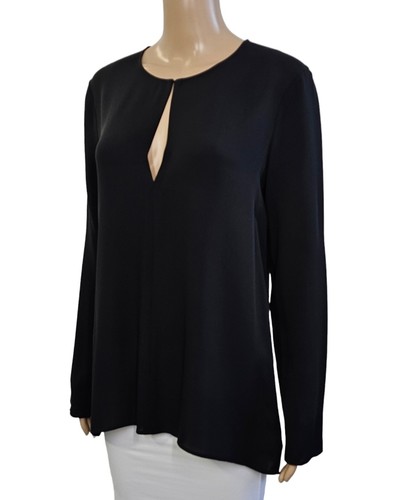 THEORY Silk Slit Front Tunic Long Sleeve Blouse in Black Sz S $285 - Picture 3 of 7