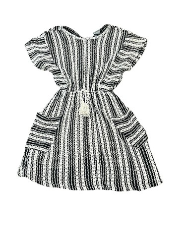 ZARA GIRLS 9 CROCHET KNIT DRESS TASSEL STRIPE CAP SLEEVE BLACK WHITE 0485/604 - Picture 2 of 8