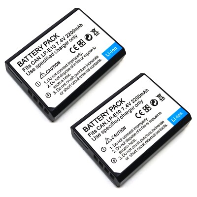 2x Battery Pack For LP-E10 Canon EOS Kiss X50 X70 X80 X90 Rebel T3 T5 T6 T7 DSLR