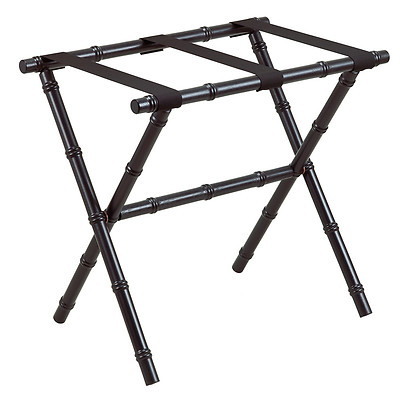 CANTON BAMBOO INSPIRED WOODEN LUGGAGE RACK - BLACK WEAVE STRAPS