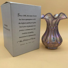 Vtg Fenton Gorgeous Iridescent Violet Glass Vase Ruffle Rim-Collectible-Open Box
