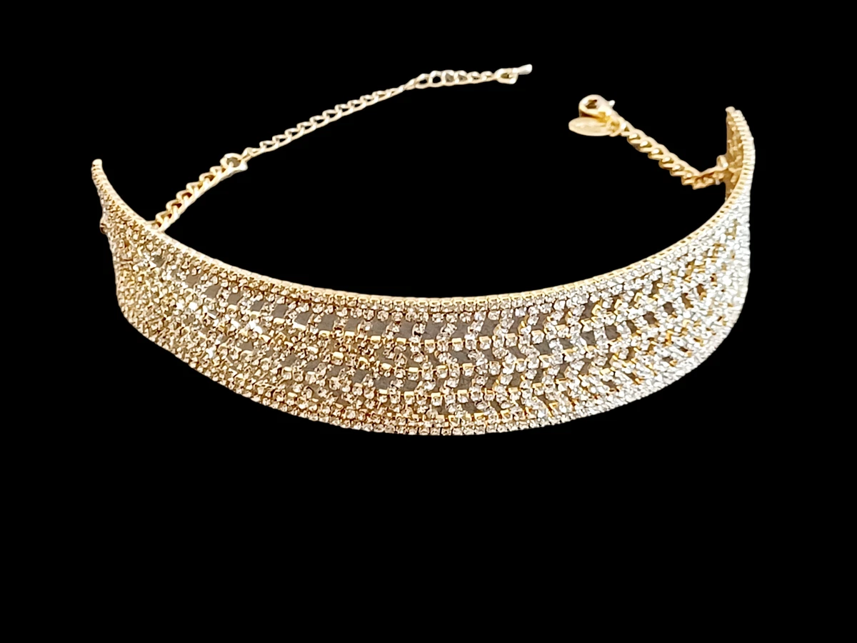 Lovisa Gold Tone White Pave Crystal Choker Necklace 12.5