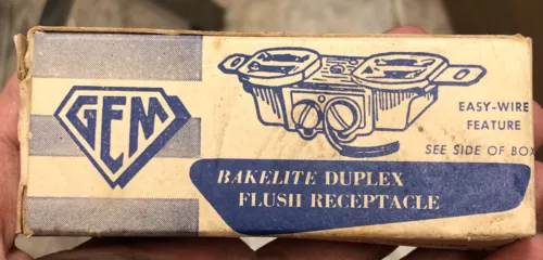 GEM Bakelite Duplex Flush Receptacle, Vintage NOS 15 Amp 125 Volt
