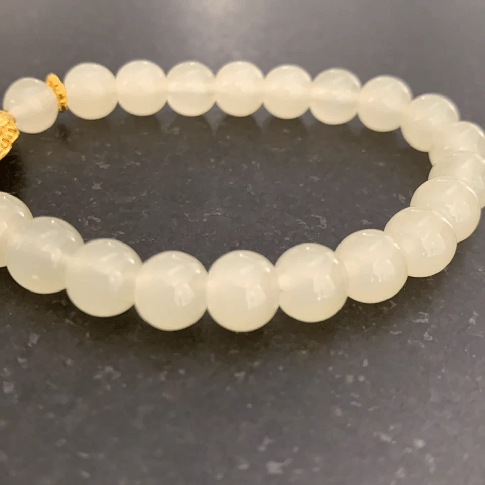 Азиатский стиль мужской зеленый бисер исцеление эластичный браслет, нефрит / авантюрин вид - Изображение 4 из 4