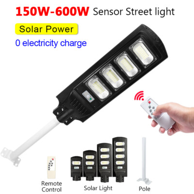 Solar Street Lights 160W-600W LED Lamps IP65 Pole+Remote Control Commercial