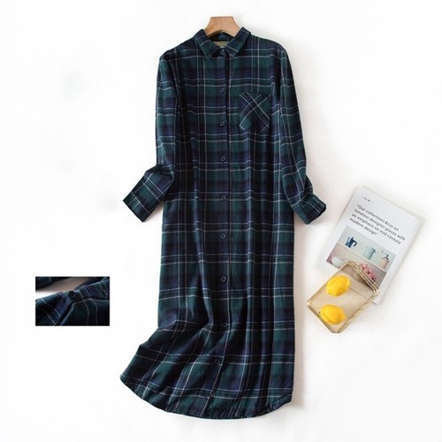 Ladies 100% Cotton Nightgown Womens Long Check Nightshirt Button UP Nightie 8-24 - Picture 28 of 38