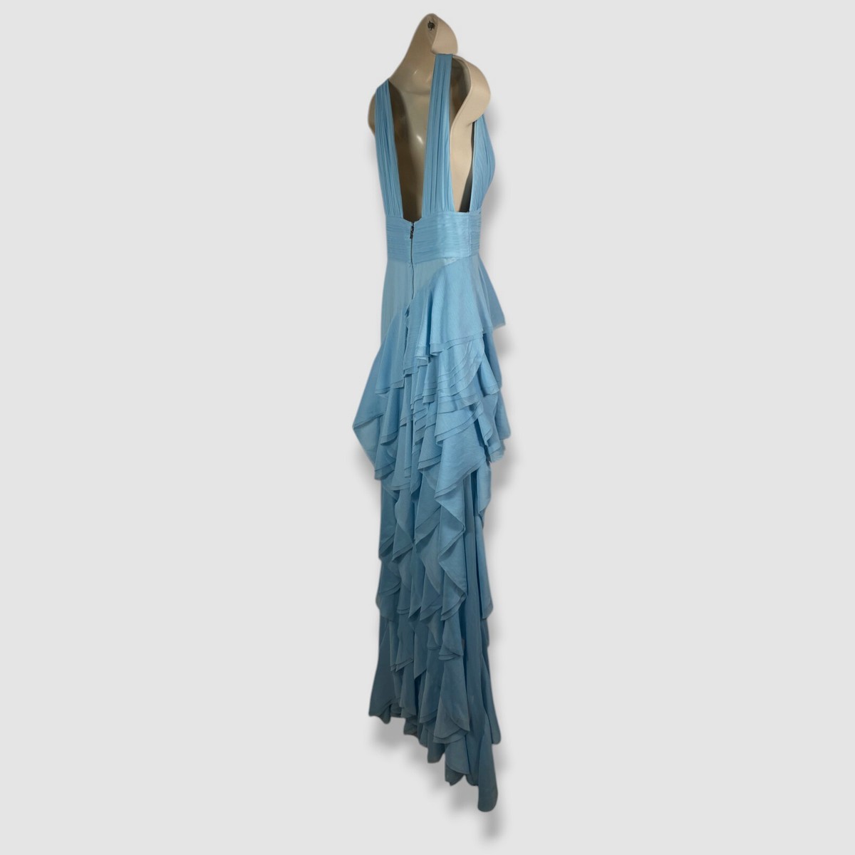 Alice + Olivia Women's Blue Asymmetric Hem Plunge Neck Holly Dress Size 2