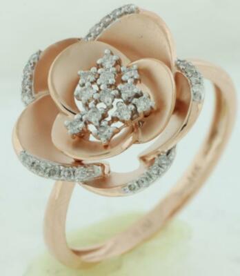 ESTATE .18CT DIAMOND 14KT ROSE GOLD 3D FLOWER ROSE CLASSIC RING | eBay