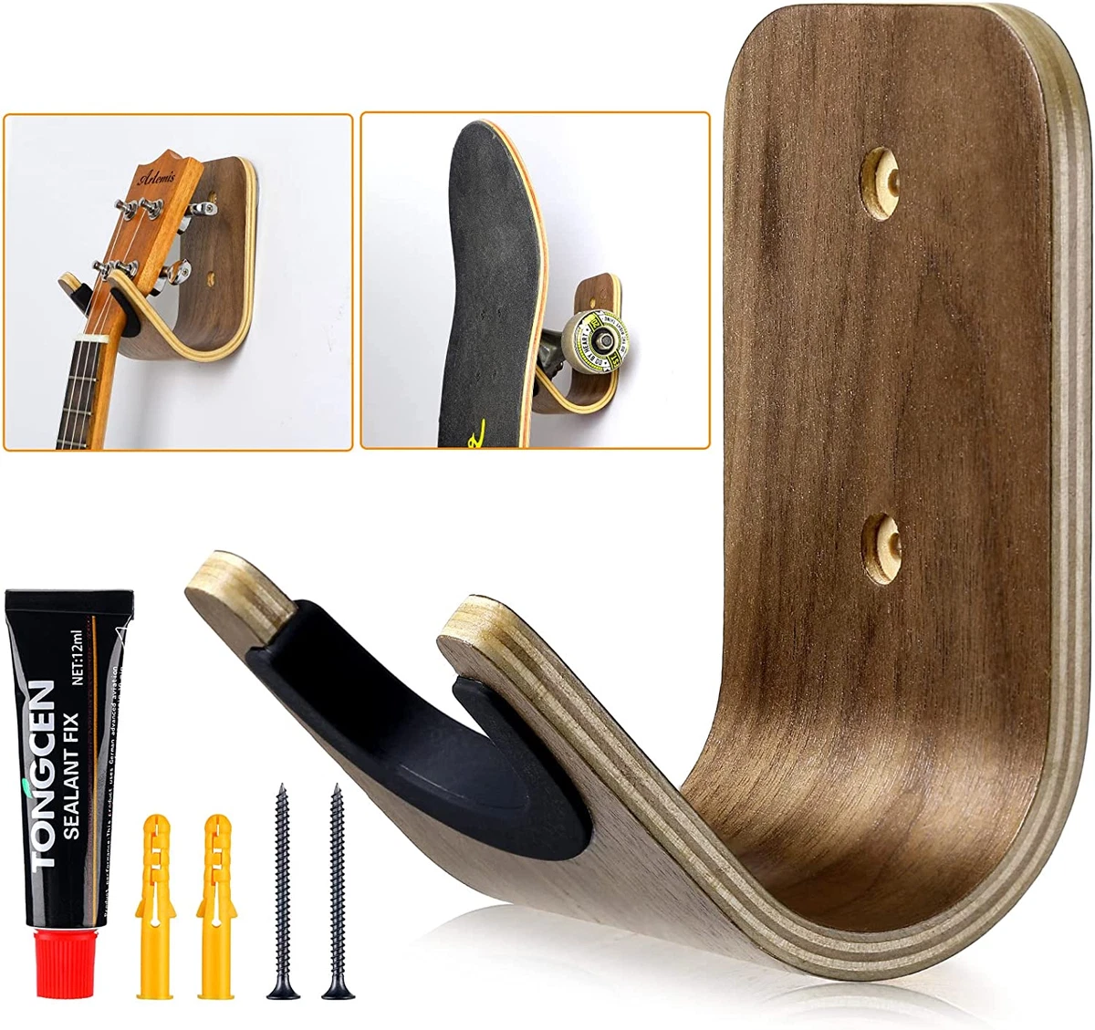 Guitar Wall Mount Holder Guitar Hanger with Pick Slot Skateboard
