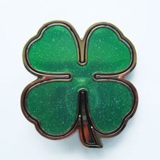 Four Leaf Clover Lucky Shamrock Irish St. Patricks Western Metal Belt Buckle