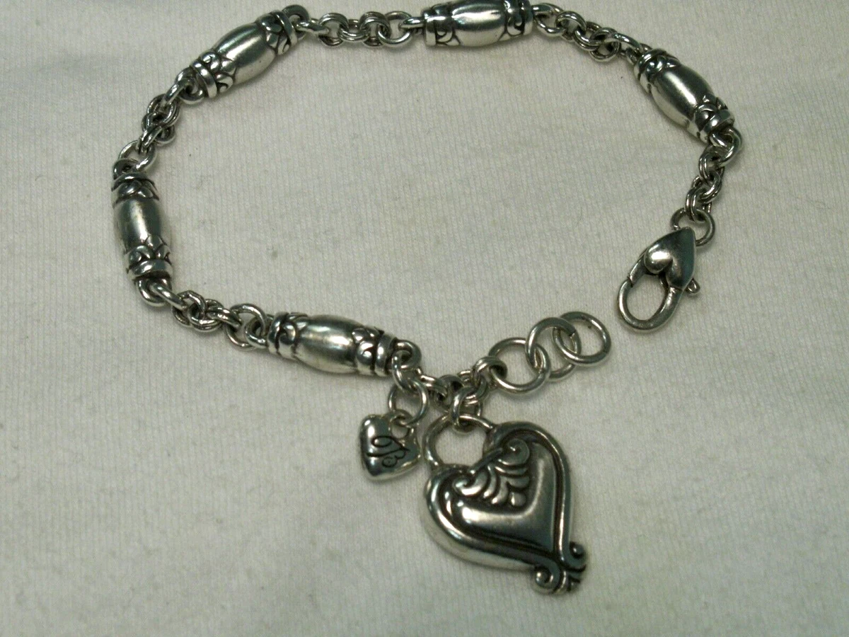 BRIGHTON Silver Tone Heart Charm Bracelet eBay