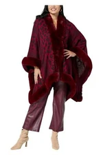 kathy ireland Women's Fashion360 Skies FauxFur Trim Cape Merlot Combo