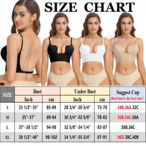 Women Low Back Bra Wire Lifting Deep U Backless Bra With Convertible Clear Strap - Picture 2 of 36