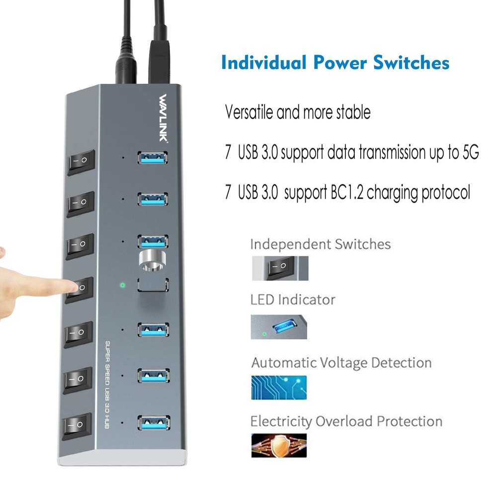 WAVLINK 7-Port USB 3.0 Hub with 48W Charging 5V/2.4A Per Port