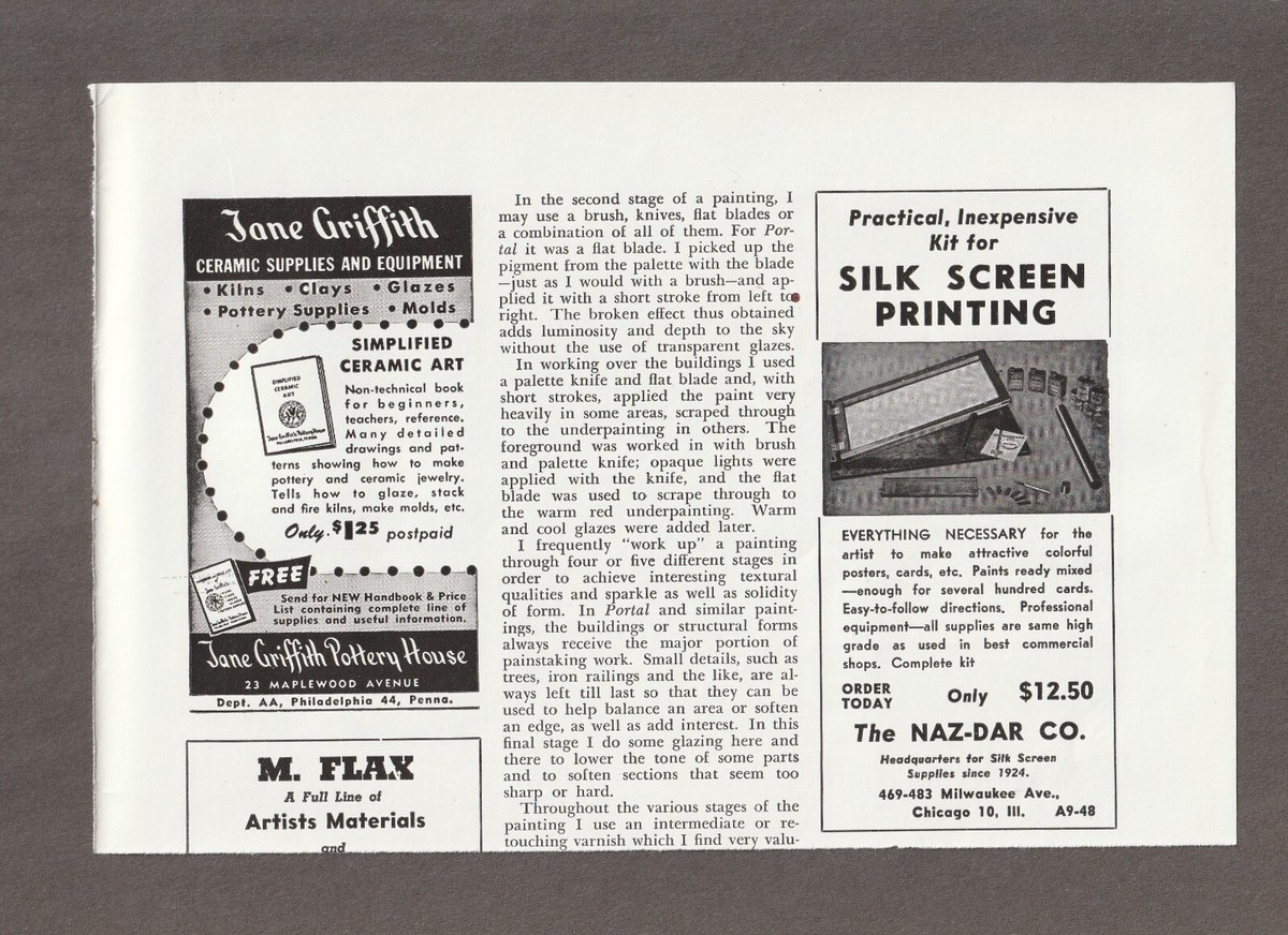 1948 JANE GRIFFITH POTTERY HOUSE Mag. AD~NAZDAR Silk Screen~WELDON 