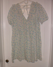 Nasty Gal Blue Floral Seersucker Babydoll Mini Dress Size 6