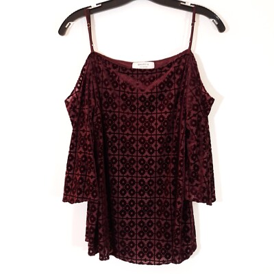 Bailey 44 Top Women L Burgundy Cold Shoulder 3/4 Bell Sleeve