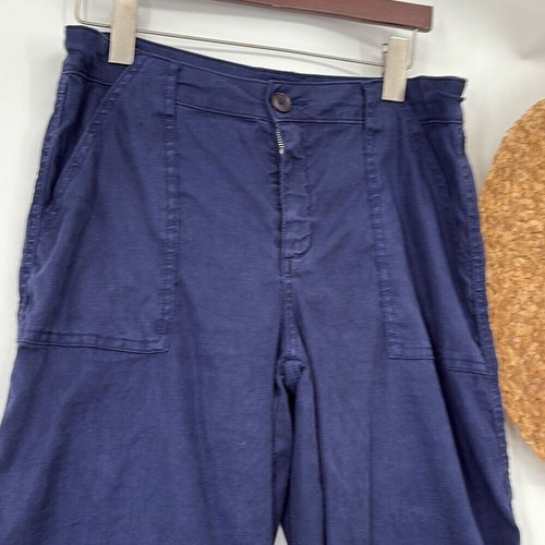 Pantaloni Anthropologie Level 99 Annabelle Navy Gaucho gamba larga misto lino 30 - Foto 4 di 16