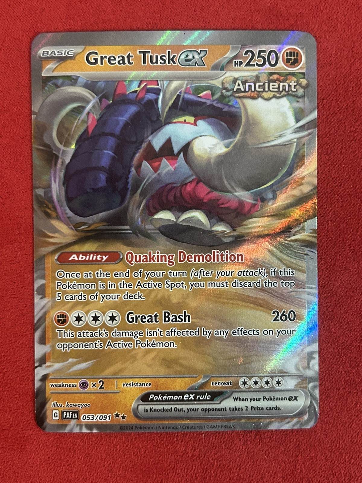 Pokemon Paldean Fates 53/091 Great Tusk EX Holo Foil Card