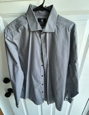 Calvin Klein Slim Fit Stretch Cotton Gray Geometric Dress Shirt 15.5 32/33