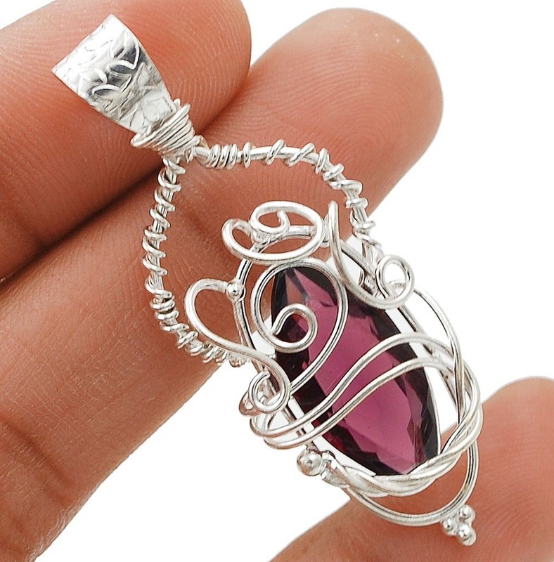 4CT Natural Amethyst 925 Solid Sterling Silver Pendant Jewelry 2" Long @9-1