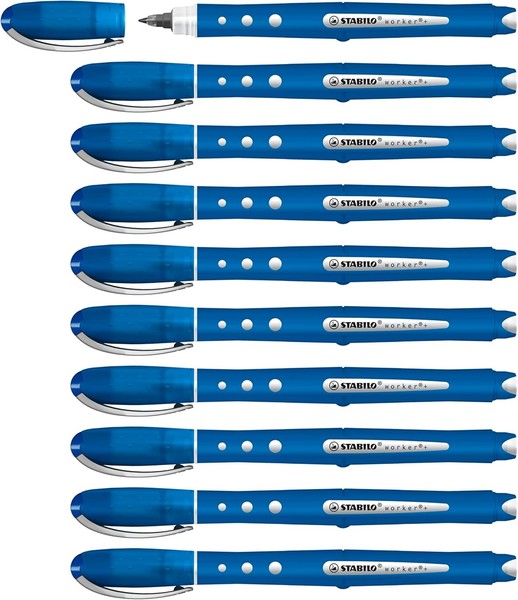 Stabilo Tintenroller Worker+ Colorful Medium Blau 10Er Pack Sanftes Schreiben-image