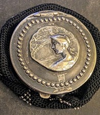 Antique Art Nouveau Dance Purse w/ CREPUSCULE Relief Beaded Pouch c1900 B-1