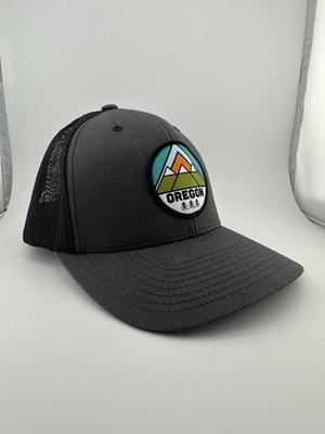 Oregon Mountain Patch Trucker Hat | Dark Gray | Retro Snapback Cap