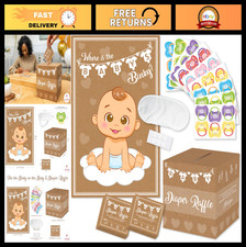 Baby Shower Games Set - Pin The Pacifier Game 50 Diaper Raffle Tickets