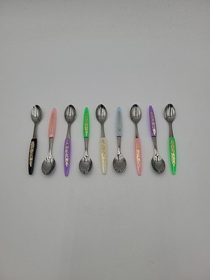 Vintage Rostfrei Set Of 9 Colorful Teaspoons Floral Plastic Handles