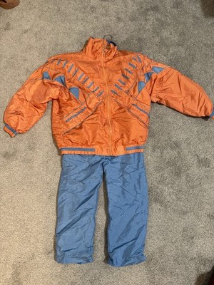 Vintage Great Cavalieri Women s Ski Suit Jacket Pants Set Orange Blue Size S