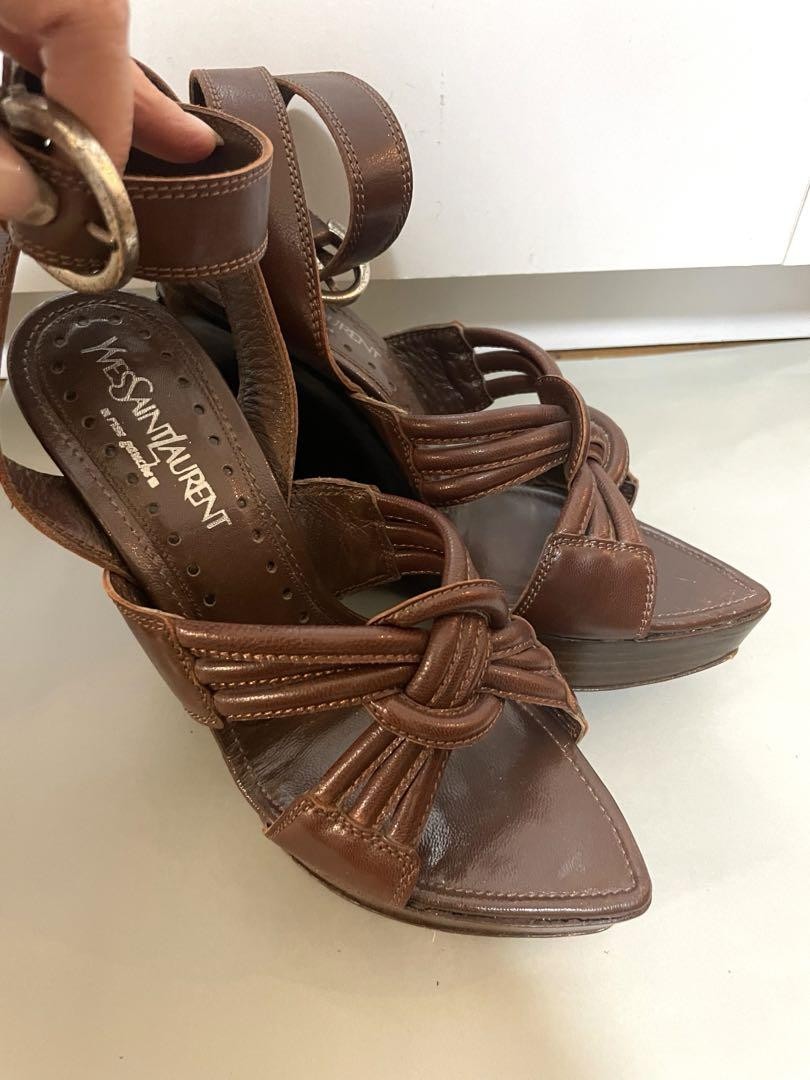 Autentici sandali Yves Saint Laurent suola zeppa colore marrone taglia 35 donna