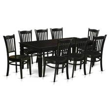 East West Furniture Logan 9-piece Wood Dining Table and Chair Set in Black