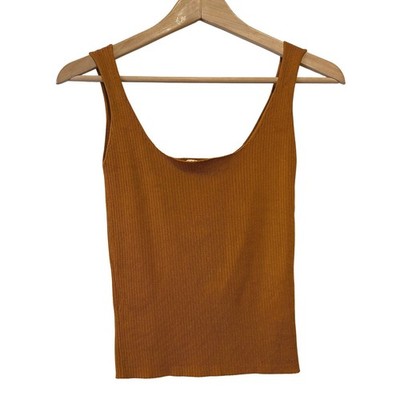 Sandro Paris Tank Top Sz 2 Orange Ribbed Knit Scoop Neck Stretch Boho Minimalist