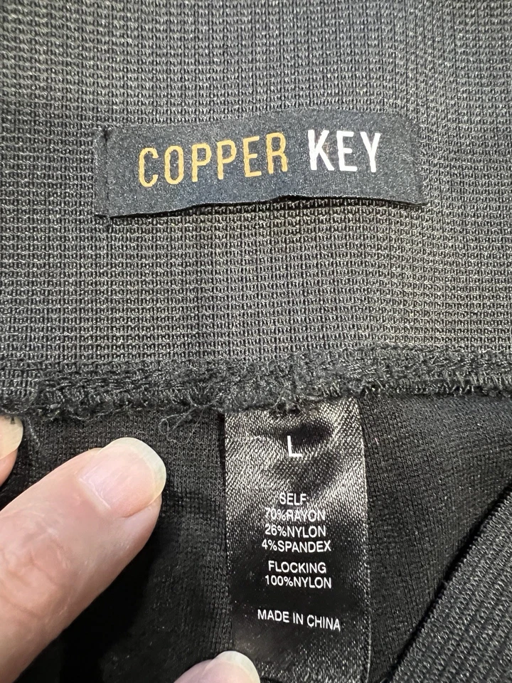 Copper Key L Black Flocked Velvet Glitter Pants Stretch Pull On Dressy Evening - Image 4 of 4