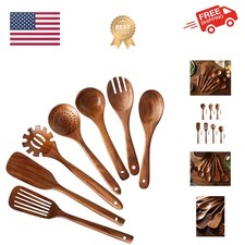 Juego de utensilios de cocina de madera, 7 piezas cucharas de madera para cocinar madera de teca natural...