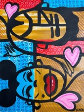 Original Abstract Painting, "Connected Couple" - 16x12" Mixed Media Paper