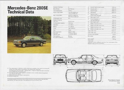 Mercedes Benz 280SE TECHNICAL DATA BROCHURE 