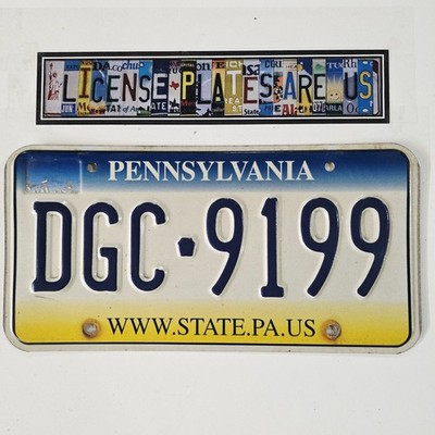 Pennsylvania License Plate Original Tri-Color Real PA Tag  DGC 9199