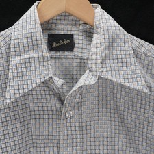 VINTAGE LONG SLEEVE SHIRT NINO DE ROSSI GRAY TAN GEOMETRIC PRINT WIDE COLLAR L