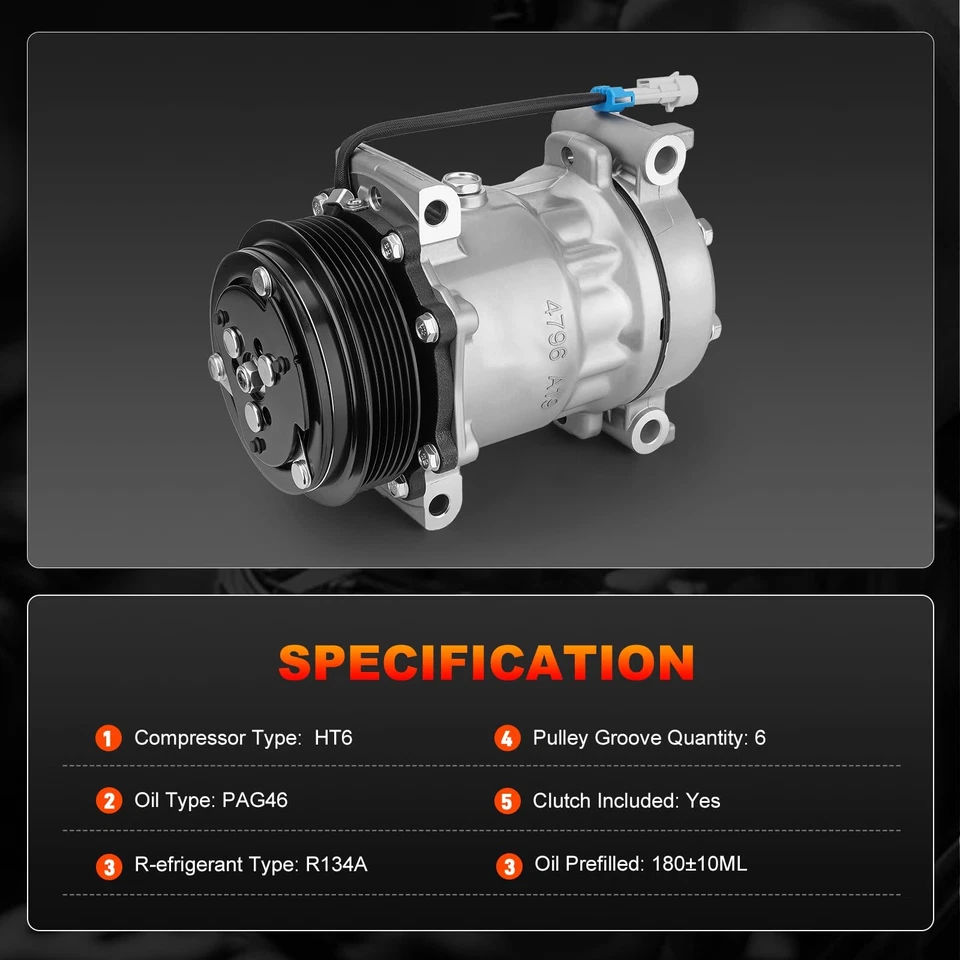 Compresor de aire acondicionado con embrague para 96-99 Chevy GMC C1500/2500/3500 K1500 K3500 Escalade Foto 4 de 4