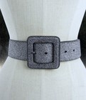 $78 Kate Spade womens Size XL metallic Gunmetal silver black Wide belt 3” buckle